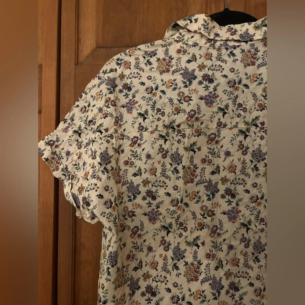 Women's Cream Floral Cotton Bohemian Slouchy Oversized Approx Sz L/XL Blouse